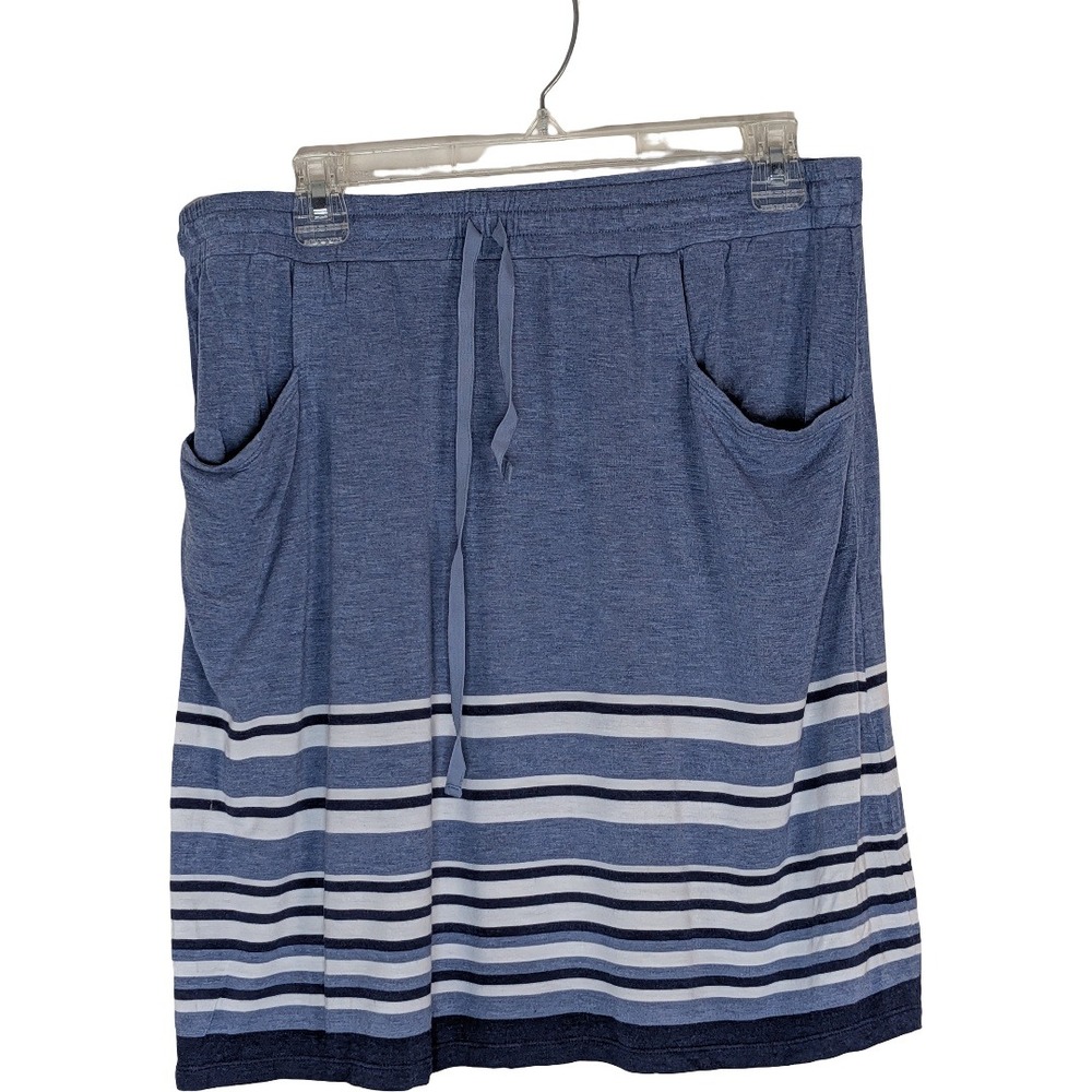 Max Studio Blue Striped Jersey Knit Skirt Womens Large‎ Elastic Waist Pockets